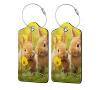 Etichetta per bagaglio Little Rabbits in The Fields, etichetta per bagaglio da viaggio in pelle PU, etichetta per valigia con anello in acciaio resistente, identificatori