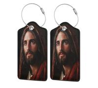 Etichetta per bagaglio religiosa di Gesù Cristo per valigia, etichetta per bagaglio in pelle con patta per la privacy, etichetta identificativa con nome e anello in metallo per viaggi da donna a uom