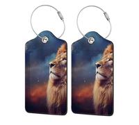 Etichetta per bagaglio "The Lion Under The Starry Sky", etichetta per bagaglio da viaggio in pelle PU, etichetta per valigia con anello in acciaio resistente, identificatori