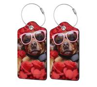 Etichetta per bagaglio "The Puppy is in The Rose", etichetta per bagaglio da viaggio in pelle PU, etichetta per valigia con anello in acciaio resistente, identificatori