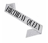 Etichetta per feste di compleanno Spallacci per abito Corona per ragazza di compleanno Corona in polvere oro rosa Accessori per foto per feste Cerchietto per capelli-regina argentata 1 pz