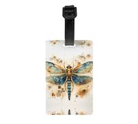 Etichetta per la privacy della borsa da golf con libellula dorata delicata su sfondo giallo, valigetta staccabile (8,4 x 5,3 cm), borsa scolastica per bambini, etichetta per borsa sportiva, etichetta