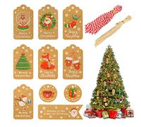 Etichetta Regalo Natale, Annhao 100 pezzi Etichette Nata Carta Kraft Paper Tag con Filo di Cotone e Filo di Spago per Fai da te Confezioni Regalo e Albero di Natale Decorazione