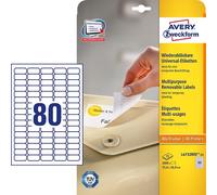 Etichetta rimovibile Avery 35,6 x 16,9 mm, confezione da 2400 pezzi.