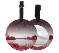 Etichetta rotonda per bagagli in pelle con divertente paesaggio rosso cielo stampato etichette per valigie, borse da viaggio e borse in pelle, facile da identificare con etichetta identificativa per