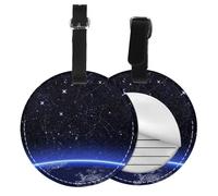 Etichetta rotonda per bagagli in pelle con motivo galassia con costellazione blu, per valigie, borse da viaggio e borse in pelle, facile da identificare con etichetta identificativa per la privacy