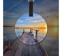 Etichetta rotonda per bagagli in pelle divertente con lago sotto il tramonto stampato etichette per bagagli per valigie, borse da viaggio e borse in pelle, facile da identificare con etichetta
