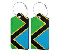 Etichetta stampata con bandiera della Tanzania in pelle PU, adatta per borse, etichette per borse da viaggio, etichette per bagagli, nero, 2 PCS