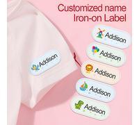 Etichetta termoadesiva personalizzabile con nome - lavabile, non sbiadente, morbida e confortevole con simpatici icone a fumetti colorate - lunga durata, delicata sulla pelle, perfetta per personalizz