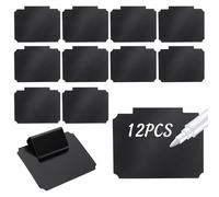 Etichette a clip per cestini, 12 pezzi, porta etichette a lavagna per scatole di immagazzinaggio rimovibili nere cestini dispensa Marke Tag per l'organizzazione dei bidoni