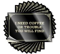 Etichette adesive da parete con simpatici animali staccabili e attaccate, con scritta "I Need Coffee or Trouble You Will Find Wall for Bath" (12 x 18 cm, 2 pezzi)