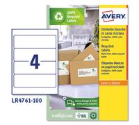 Etichette Adesive in Carta Riciclata Avery - 62x100 mm - LR4761-100 (Bianco Conf