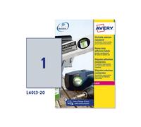 AVERY - L6013-20 - Etichette adesive L6013 - in poliestere - laser - permanenti - 210 x 297 mm - 1 et-fg - 20 fogli - argento - Avery - 47312 - Conf. da 1 Pz. - L6013-20