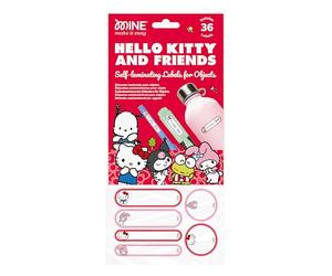 Etichette adesive laminate Hello Kitty & Friends resistenti a lavastoviglie e microonde per oggetti dei bambini | 36 pezzi