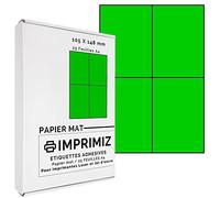 Etichette Adesive multiuso A4-105 x 148,5 mm - Colore fluo Verde Opaco - 100 Etichette / 25 fogli - Per stampanti Laser/a getto d'Inchiostro