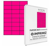 Etichette Adesive multiuso A4-70 x 37 mm - Colore fluo Rosa Opaco - 600 Etichette / 25 fogli - Per stampanti Laser/a getto d'Inchiostro