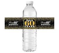 Etichette adesive per bottiglie Happy 60th Birthday Cheers to 60 Years Party Wine Bottle Wrappers 60 Birthday Anniversary Famliy Party Lables Favor Decoration Supplies Waterproof Black Gold 32 adesivi