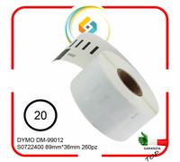 Etichette adesive per DYMO 99012 S0722400 LABELWRITER 400 450 260pz 20 Rotoli