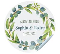 Etichette adesive per feste. Adesivi personalizzati con nome, data e dedica per i regali degli ospiti. Adesivi per eventi originali e unici. Dimensioni diametro 45 mm. (Modello 1)