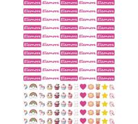 Etichette Adesive Personalizzate per Bambine con Nome per bimbe, Impermeabili, Confezione da 50 Pezzi femminili colore rosa con simpatici disegni a tema. (Eleonora)