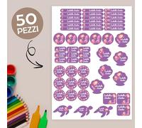Etichette Adesive Personalizzate Scuola Elementare, Adesivi con nome per bambini per scuola e asilo 50 etichette. Etichette personalizzati per vestiti e giocattoli Mix Creature marine viola