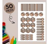 Etichette Adesive Personalizzate Scuola Elementare, Adesivi con nome per bambini per scuola e asilo 50 etichette. Etichette personalizzati per vestiti e giocattoli Mix Animali Marroni misti