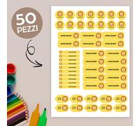 Etichette Adesive Personalizzate Scuola Elementare, Adesivi con nome per bambini per scuola e asilo 50 etichette. Etichette personalizzati per vestiti e giocattoli Mix Leoni Gialli