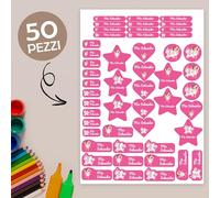 Etichette Adesive Personalizzate Scuola Elementare, Adesivi con nome per bambini per scuola e asilo 50 etichette. Etichette personalizzati per vestiti e giocattoli Mix Magic Magenta