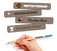 Etichette Adesive Personalizzate Scuola Elementare, Adesivi con nome per bambini per scuola e asilo 80 etichette. Etichette impermeabili, Adesivi personalizzati per vestiti e giocattoli Marrone