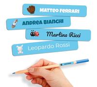 Etichette Adesive Personalizzate Scuola Elementare, Adesivi con nome per bambini per scuola e asilo 80 etichette. Etichette impermeabili, Adesivi personalizzati per vestiti e giocattoli Blu