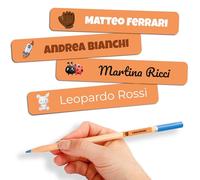 Etichette Adesive Personalizzate Scuola Elementare, Adesivi con nome per bambini per scuola e asilo 80 etichette. Etichette impermeabili, Adesivi personalizzati per vestiti e giocattoli Arancione