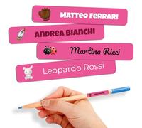 Etichette Adesive Personalizzate Scuola Elementare, Adesivi con nome per bambini per scuola e asilo 80 etichette. Etichette impermeabili, Adesivi personalizzati per vestiti e giocattoli Magenta