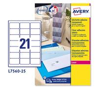 Etichette Adesive QuickPeel Avery - A4 - 63,5x38,1 mm - L7560-25 (Trasparente Co