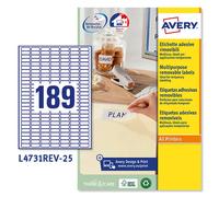 Etichette Adesive Rimovibili Avery - 25,4x10 mm - L4731REV-25 (Bianco Conf. 4725