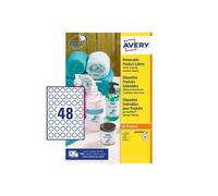 Avery Italia L4850REV-25 Etichette adesive in carta bianca adesivo rimovibile nessun residuo, 25 fogli A4, rotonde diam 25mm, 48 etichette per foglio, adesivo rimovibile, stampanti laser e inkjet