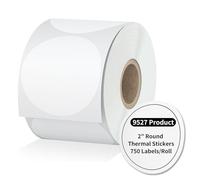 Etichette adesive termiche rotonde da 5,1 cm, 750 pezzi/rotolo, autoadesive, rotonde, compatibili con Zebra, Rollo, MUNBYN, (bianco, 750 etichette/rotolo)