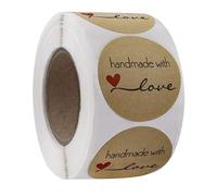 Etichette Autoadesivo "Handmade with Love" 3.8cm Kraft Etichetta Realizzato a Mano con Amore Adesivi Round Adesivo da Forno per Cottura DIY Scrapbooking Regalo Decor 1 Rotolo 500 Pezzi