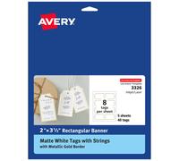 Etichette Avery con bordi e cordini in oro metallizzato, 2"""" x 3,5"""" - 40 etichette stampabili a laser/getto d'inchiostro (3326)