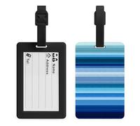 Etichette blu morbide con motivo a strisce orizzontali per bagagli, valigie, bagagli