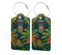 Etichette con anello in acciaio inossidabile con scimpanzé vibrante in pelle della giungla personalizzate per donne, uomini e bambini 1