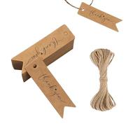 Etichette da regalo in carta kraft, 100 pezzi, fatte a mano con amore, ciondolo double-face, 7 x 2 cm, con cordoncino di iuta per confezioni regalo, matrimonio, compleanno, Natale