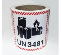 Etichette di avvertimento per batterie al litio UN 3481 | Rotolo da 250 | ADR IMDG ICAO | Certificato BS5609