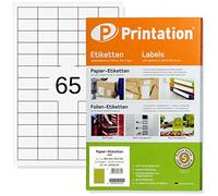 Printation Etichette Adesive 38,1 x 21,2 mm, 6500 Mini Etichette per Stampante Etichette Adesive, Carta Adesiva per Stampante, 100 Fogli A4, 65 Etichette per Foglio, Bianco, Autoadesive, Stampabili