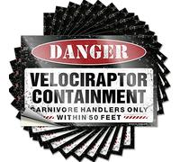 Etichette e pericoli, barra adesiva per bagagli, con scritta "Velociraptor Containment", per esterni, per valigie, cartelle per adulti per uomo (12 x 18 cm, 2 pezzi)