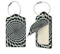 Etichette GIF per bagagli a spirale con illusione ottica per valigie, etichette da viaggio in pelle PU con retro completo per la privacy, etichette per nome, etichette personalizzate per borse