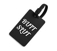Etichette identificative per bagagli con la scritta "Butt Slut" e nome, ideali per valigie e zaini.