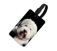 Etichette identificative per bagagli con stampa di un vecchio pastore inglese, ideali per valigie e zaini, con nome incluso.