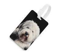 Etichette identificative per bagagli con stampa di un vecchio pastore inglese, ideali per valigie e zaini, con nome incluso.