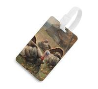 Etichette identificative per bagagli stampate con il logo dei Tre Tacchini Selvatici, ideali per valigie e zaini, con nome incluso.