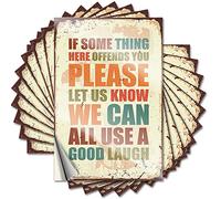 Etichette "If Something Offends You Please Let Us Know We Can All Use A Good Laugh Magnetic Arch Wall Durable Vinyl/Cave Door Weird Decor - Adesivi divertenti per bottiglie d'acqua (12 x 18 cm, 2